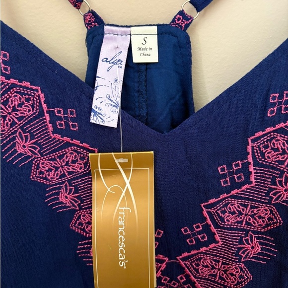 Francesca's Collections Navy & Pink embroidered Aztec pattern Size S NWTs - Picture 2 of 3